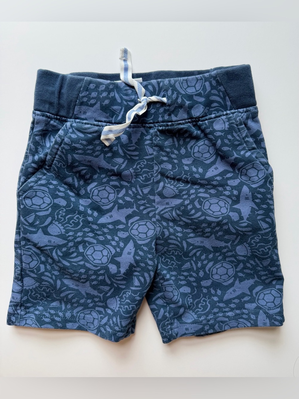 Toddler Baby Boy Blue Shorts Shark Nautical Sea Creatures Turtle Size 18M